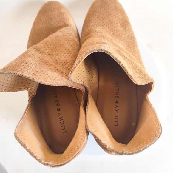 Lucky Brand Booties Bailey Perforated Camel Tan Suede Ankle Boots Size 6.5 M - Picture 8 of 10